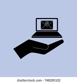 Notebook. Email in in the hand, vector icon