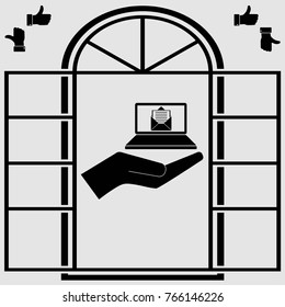 Notebook. Email in in the hand, vector icon