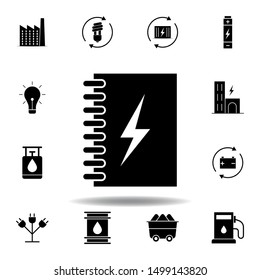 notebook, energy, lightning icon . Set of alternative energy illustrations icons. Can be used for web, logo, mobile app, UI, UX