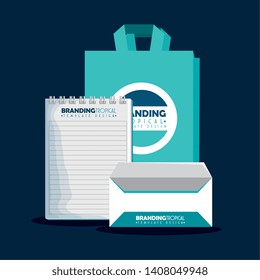 notebook with envelope and bag to branding product