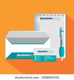 notebook with envelope and brandig card with pen