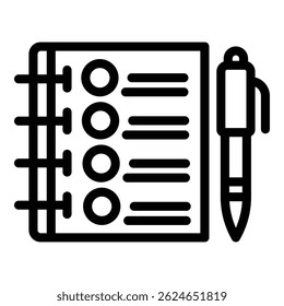 Symbol für den Notebooktest. Outline-Notebook-Prüfung, Vektor-Symbol für Webdesign einzeln auf weißem Hintergrund