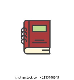 Notebook filled outline icon, line vector sign, linear colorful pictogram isolated on white. Spiral note book symbol, logo illustration. Pixel perfect vector graphics