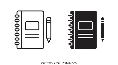 Notebook filled and outlined icons vectors on white background