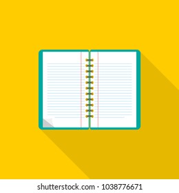 Notebook. Flat design. Notebook on blue background. Open notepad. Vector icon