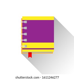 Notebook flat icon design, long shadow icon on white isolated background