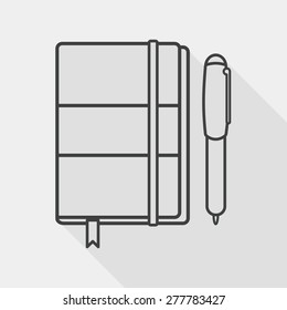notebook flat icon with long shadow, line icon