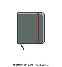 Notebook flat line colored icon.
