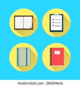 Notebook flat set icon.