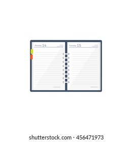 Notebook in a flat style. Reminder, diary. Business planner. Booklet. Paper. Vector illustration.