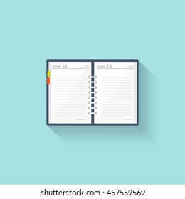 Notebook in a flat style. Reminder, diary. Business planner. Booklet. Paper. Vector illustration.