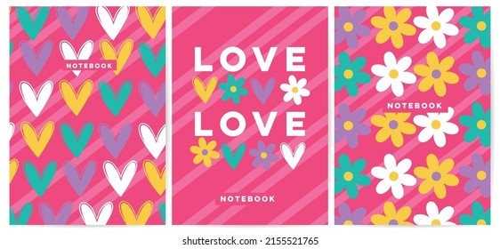 Notebook Flower Pink Heart Love