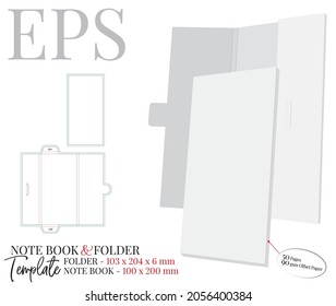 Notebook folder Template. Vector with die cut, laser cut layers. White, clear, blank, isolated notebook folder mock up on white background with perspective view.