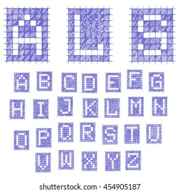 Notebook font alphabet. Blue Ink Pen. EPS 8