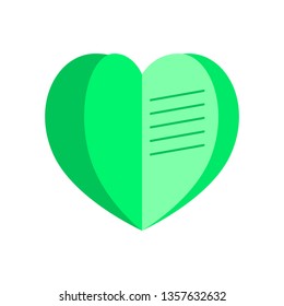 Notebook in the form of a heart green. Flat style. Vector.