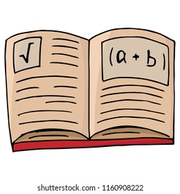 Notebook with formulas. Vector illustration open textbook, a book with mathematical formulas. Hand drawn notebook in mathematics, algebra. Textbook on mathematics.