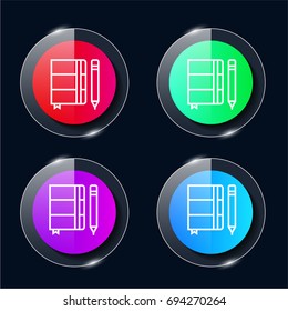 Notebook four color glass button ui ux icon. Glossy app icon logo vector