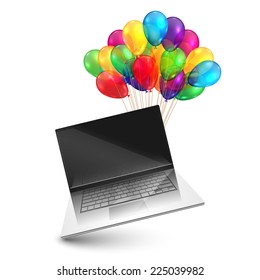 Notebook as a gift with colorful balloons, vector