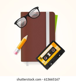Notebook and Glasses Hipster Style Concept Trendy Element for Web. Vector illustration