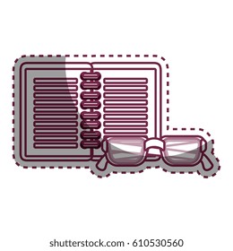 notebook and glasses school supply icon
