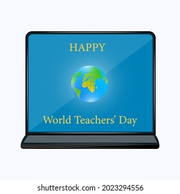 Notebook, globe - vector. Education concept. Happy World Teachers Day. Back to school.