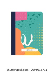 Notebook green cover. Stylish and bright design for banners. Educational supplies, abstract design, geometric simple shape, patterns. Modern fashion, trendy. Cartoon flat vector illustration