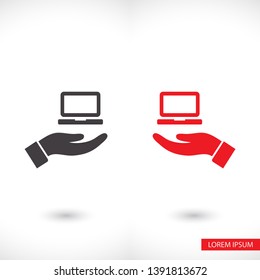 Notebook in hand icon , lorem ipsum Flat design