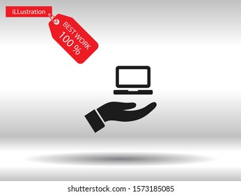 Notebook in hand icon , lorem ipsum Flat design