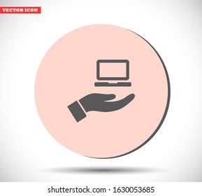Notebook in hand icon , lorem ipsum Flat design