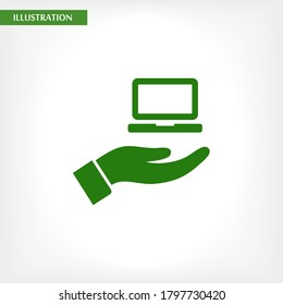 Notebook in hand icon , lorem ipsum Flat design