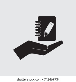 Notebook in the hand, vector icon