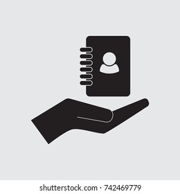 Notebook in the hand, vector icon
