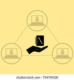 Notebook in the hand, vector icon