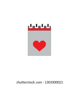 Notebook heart 14 February vector icon