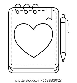 Notebook with Heart and Pen Coloring Page – Cute School or Journal Theme for Kids