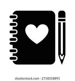 Cuaderno con corazón y lápiz Icon – Vector de escritura creativa