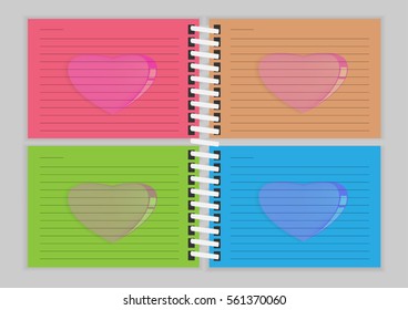 Notebook and heart shape background
