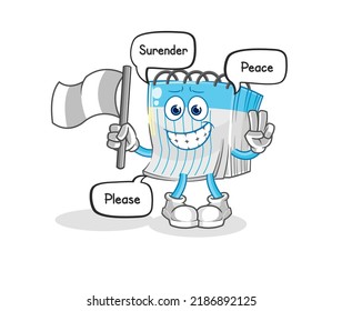 the notebook hold surrender flag mascot. cartoon vector