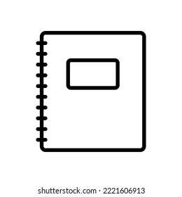 Notebook-Symbol. Schwarze Kontur lineare Silhouette. Vorderseite. Bearbeitbare Striche. Vektorgrafik, einfache flache Grafik. Einziger Gegenstand auf weißem Hintergrund. Isolieren.