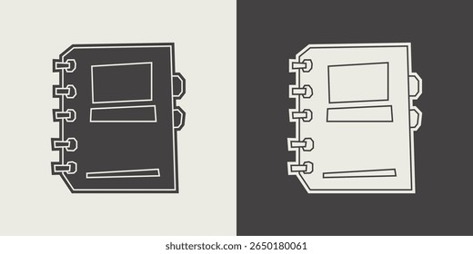 Notebook Icon in Black Filled and White Filled Cutout Style