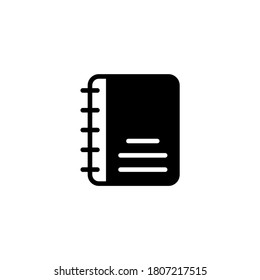 Notebook Icon in black flat glyph, filled style isolated on white background