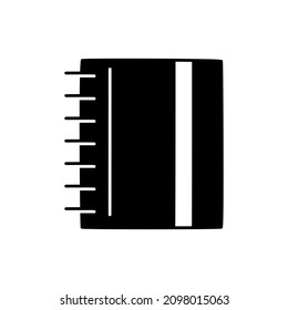 Notebook Icon in black flat glyph, filled style isolated on white background