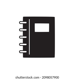 Notebook Icon in black flat glyph, filled style isolated on white background