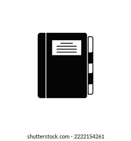 Notebook icon in black flat glyph, filled style isolated on white background