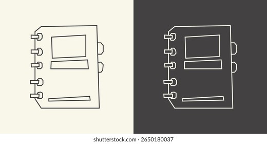 Notizbuch-Symbol in Black Line Art und White Line Art Cutout Style