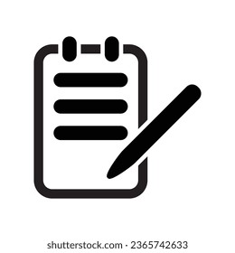 Notebook icon, black pen, white background, in digital and print formats.