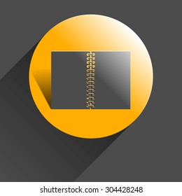 Notebook icon, black vector illustration with shadow on gray background.