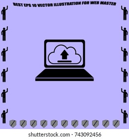 Notebook icon, clouds upload vector illustration