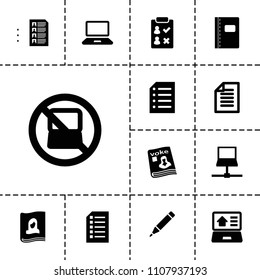 Notebook icon. collection of 13 notebook filled icons such as no laptop, magazine, laptop, paper, real estate on laptop. editable notebook icons for web and mobile.