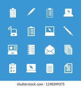 Notebook icon. collection of 16 notebook filled icons such as laptop, envelope, paper, real estate on laptop, checklist, pen. editable notebook icons for web and mobile.